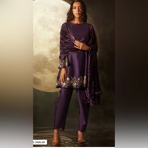 Deep Purple Silk Chanderi Embroidered Kurta Set